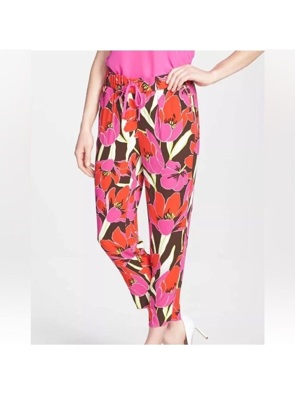 Kate Spade Red and Pink Cropped Floral Pants